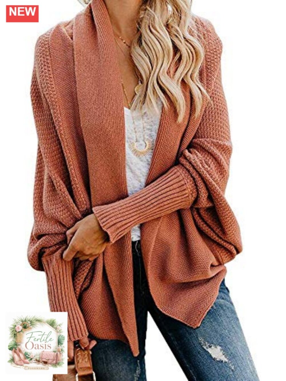 Oversized Chunky Knit Cardigan Sweater Batwing Sleeve Long